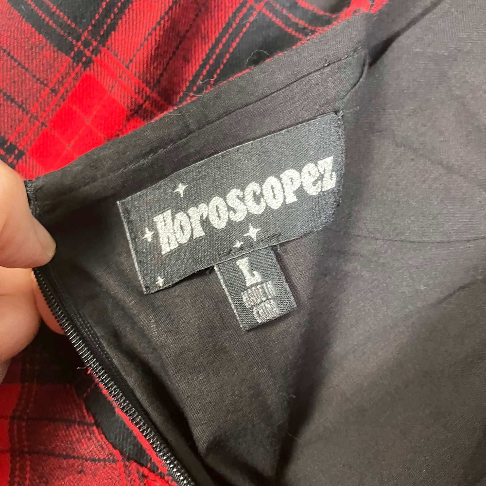 Horoscopez Mini Dress Womens Large Red Black Plaid Ruffle Hem Goth Party Vampire - Picture 3 of 11